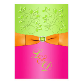 Pink, Orange, Green Monogram Wedding Invitation 5
