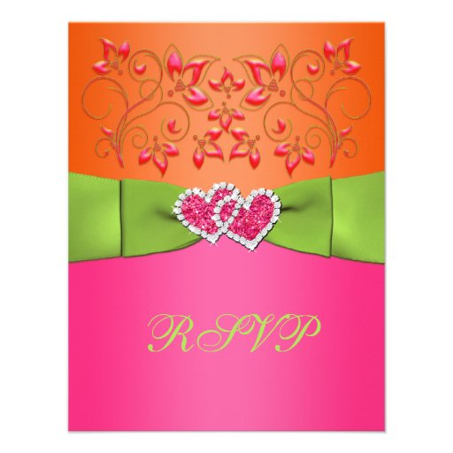 Pink, Orange, Lime Floral Joined Hearts RSVP Card