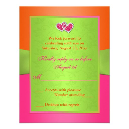 Pink, Orange, Lime Floral Joined Hearts RSVP Card