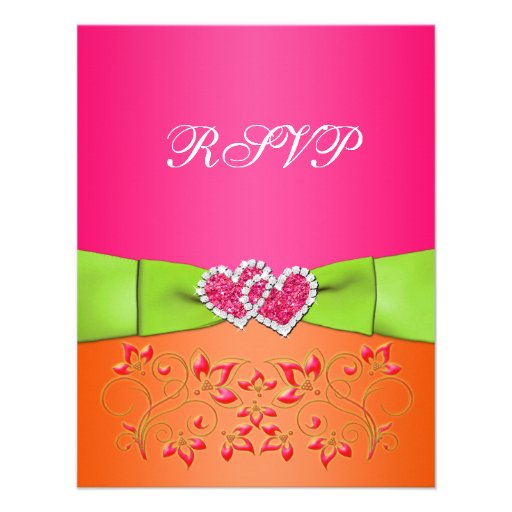 Pink Orange Lime Floral Joined Hearts RSVP Card 2