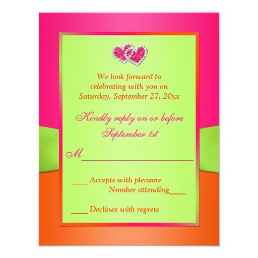 Pink Orange Lime Floral Joined Hearts RSVP Card 2