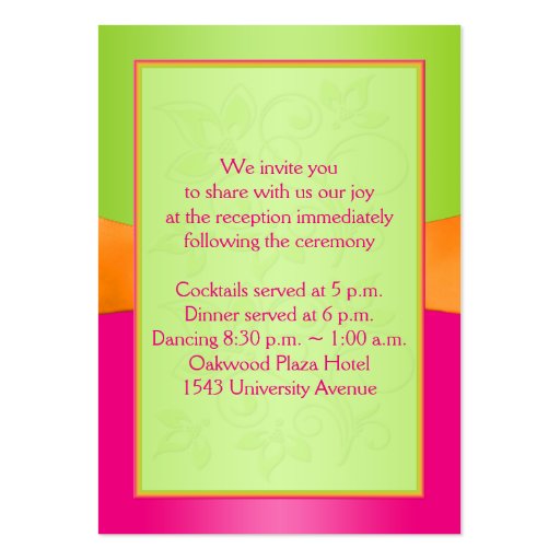 Pink, Orange, Lime Floral Wedding Enclosure Card Business Card Templates (back side)