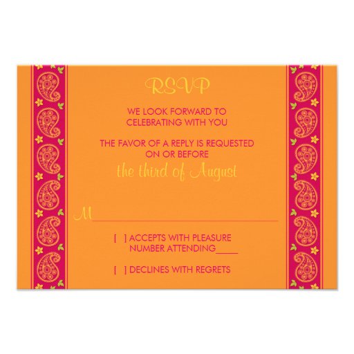 Pink Orange Paisley Floral Wedding Reply Card