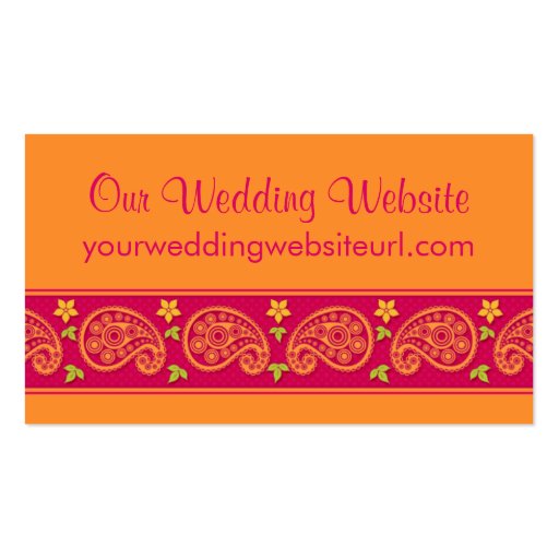 Pink Orange Paisley Floral Wedding Website Insert Business Cards (front side)