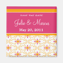Pink & Orange Pattern Save The Date Magnets