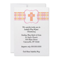 Pink Orange Plaid Baptism Invitation
