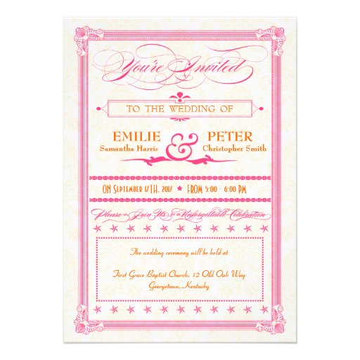 Pink & Orange Poster-Style Wedding Invite