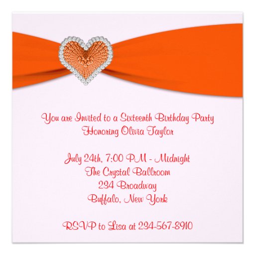 Pink & Orange Sweet Sixteen Photo Birthday Party Custom Invitation