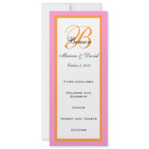 Pink Orange Wedding Menu Cards Personalized Invites