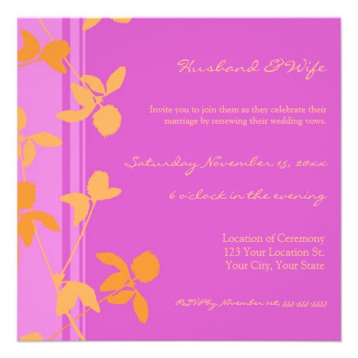 Pink Orange Wedding Vow Renewal Invitations