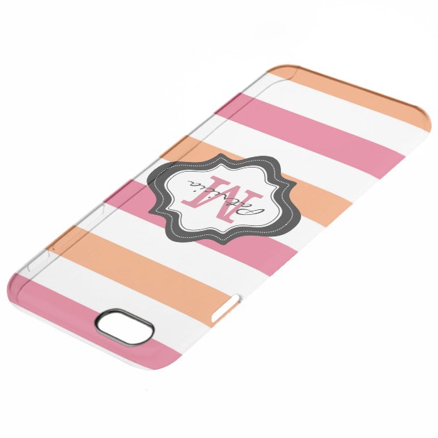 Pink Orange White Stripe Pattern Monogrammed Uncommon Clearlyâ„¢ Deflector iPhone 6 Plus Case-3