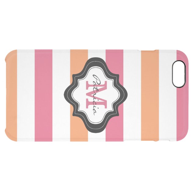 Pink Orange White Stripe Pattern Monogrammed Uncommon Clearlyâ„¢ Deflector iPhone 6 Plus Case-5