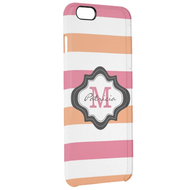 Pink Orange White Stripe Pattern Monogrammed Uncommon Clearlyâ„¢ Deflector iPhone 6 Plus Case-2