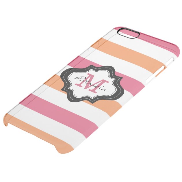 Pink Orange White Stripe Pattern Monogrammed Uncommon Clearlyâ„¢ Deflector iPhone 6 Plus Case-4