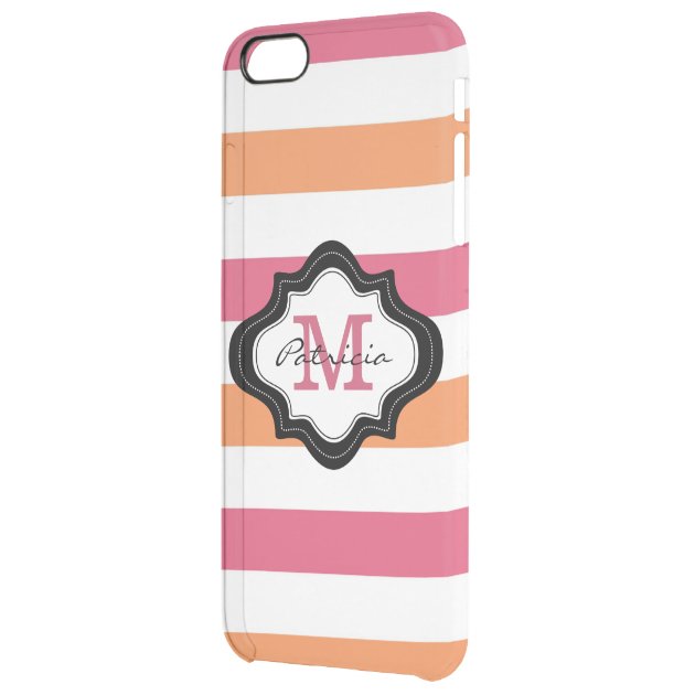 Pink Orange White Stripe Pattern Monogrammed Uncommon Clearlyâ„¢ Deflector iPhone 6 Plus Case