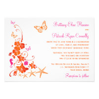 Pink, Orange, White Tropical Beach Wedding Invite