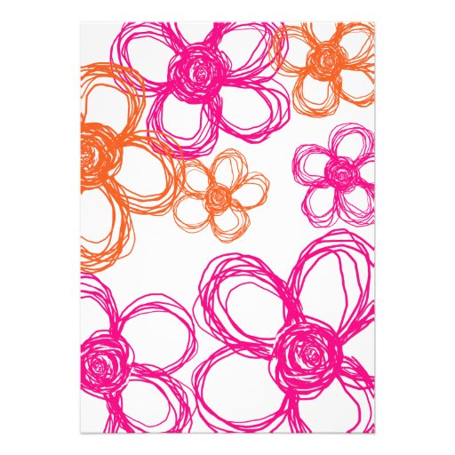 Pink & Orange Wild Flowers 5x7 Wedding Invitation