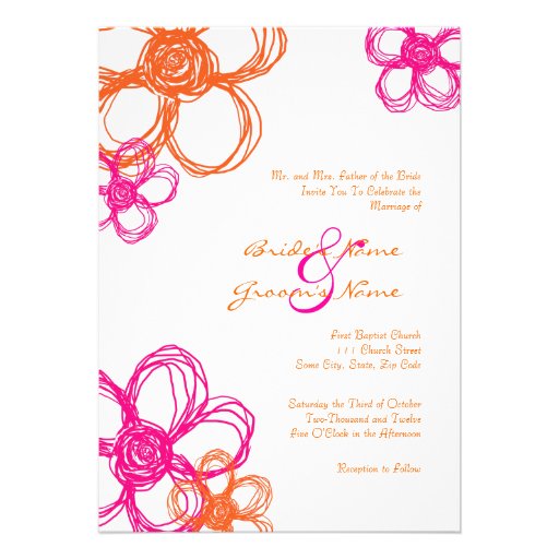 Pink & Orange Wild Flowers 5x7 Wedding Invitation