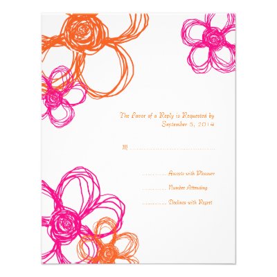 Pink &amp; Orange Wild Flowers Wedding RSVP Personalized Invites