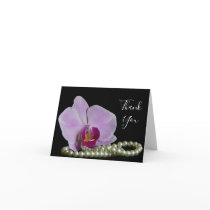 Pink Orchid and Pearls Wedding Thank You Note Card