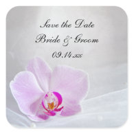 Pink Orchid and Veil Wedding Save the Date Sticker