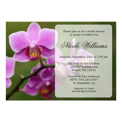 Pink Orchid Bridal Shower Personalized Invite