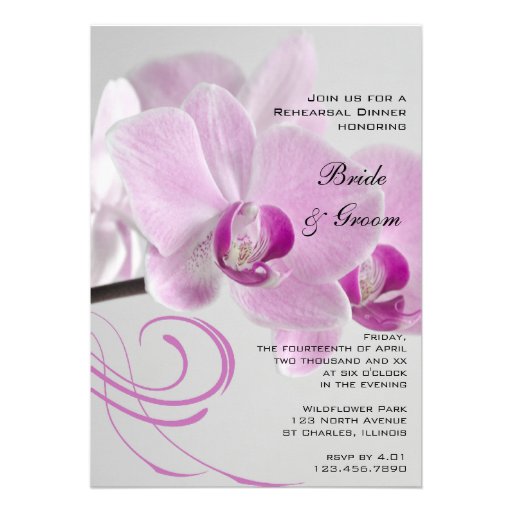 Pink Orchid Elegance Wedding Rehearsal Dinner Personalized Invite (front side)
