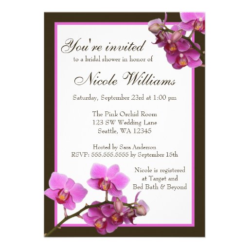 Pink Orchid Flowers Bridal Shower Custom Announcements