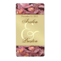 Pink Orchids Gold Wine Wedding Label