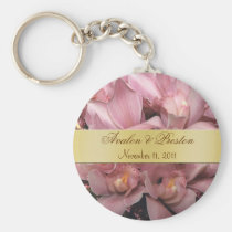 Pink Orchids Wedding Favor Gold Keychain