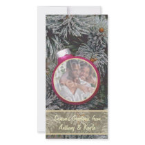 Pink Ornament Nesting In Tree Photo Holiday Card Customized Photo Card