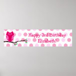 Pink Owl 3rd Birthday Personalized Sign Posters
