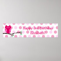 Pink Owl 3rd Birthday Personalized Sign Posters