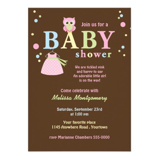 Pink Owl and Baby Dress Shower Invite