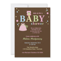 Pink Owl and Baby Dress Shower Invite invitations