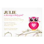 Pink Owl and Flourishes Girl Baby Shower Invite