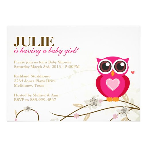 Pink Owl and Flourishes Girl Baby Shower Invite
