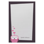 Pink Owl and Love Hearts Note Paper (lined) Personalized Stationery