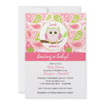 Pink Owl and Paisley Print Baby Shower Invitation invitations