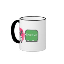 Pink Owl At Chalkboard Mugs