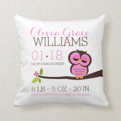 Pink Owl Baby Birth Announcement Pillows