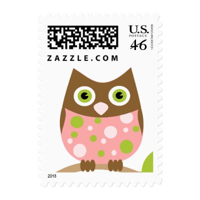 Pink Owl Baby Postage Stamp