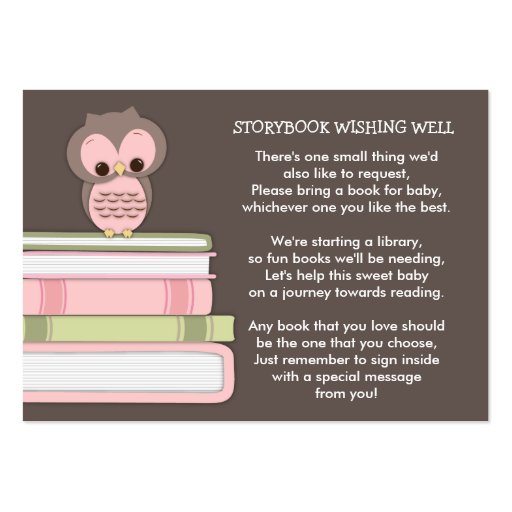 Pink Owl Baby Shower Book Insert Request Card Business Cards