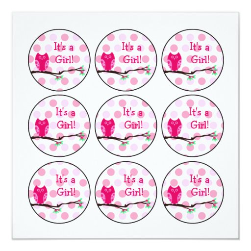 Pink Owl Baby Shower Cupcake Toppers or Favor Tags Card ...
