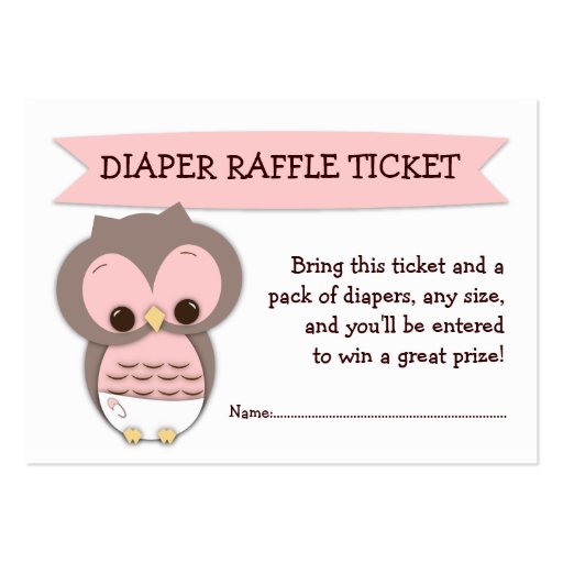Pink Owl Baby Shower Diaper Raffle Ticket Insert Business Card Template (front side)