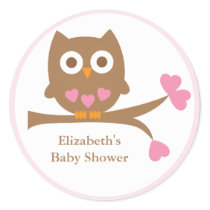 Pink Owl Baby Shower Envelope Seals Round Sticker