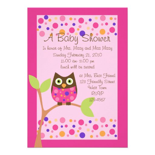 Pink Owl Baby Shower Invitation-hotpink by request (front side)