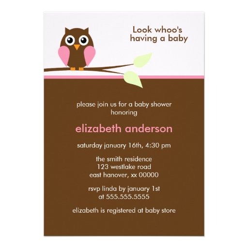 Pink Owl Baby Shower Invitations