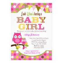 Pink Owl Baby Shower Invitations - Baby Girl