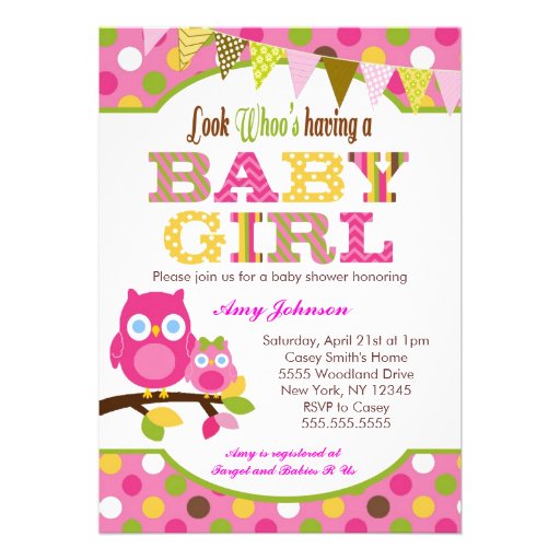 Pink Owl Baby Shower Invitations - Baby Girl